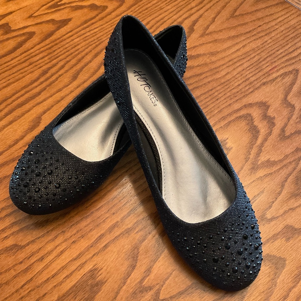 Hot Cakes Bejeweled Black Ballet Flats, Women’s Sz 8.5M
